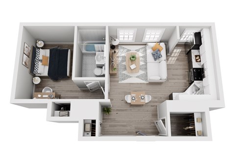 Floor plan for 1 bed, 1 bath, 600 sqft